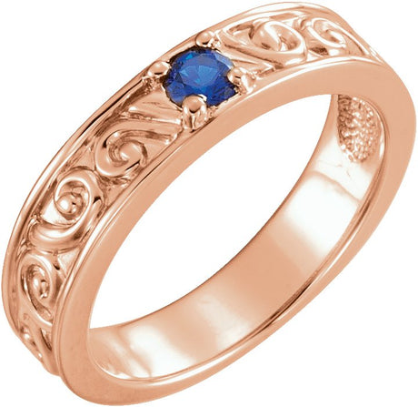 14K Gold Round Natural Blue Sapphire Family Stackable Ring – 4mm Stones - Rose Gold