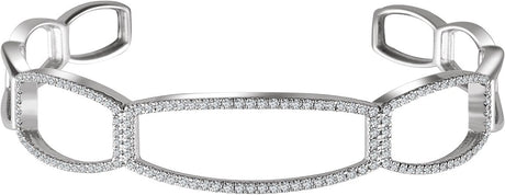 14K Gold Round Natural Diamond Cuff Bracelet - White Gold