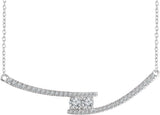 14K Gold Round Natural Diamond Two-Stone Bar Necklace - White Gold