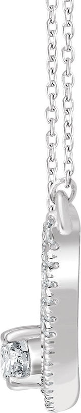 14K Gold Round Natural Diamond Two-Stone Bar Necklace - White Gold - view 2
