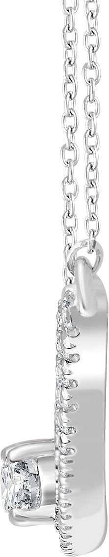 14K Gold Round Natural Diamond Two-Stone Bar Necklace - White Gold - view 2