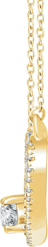 14K Gold Round Natural Diamond Two-Stone Bar Necklace - Yellow Gold - view 2