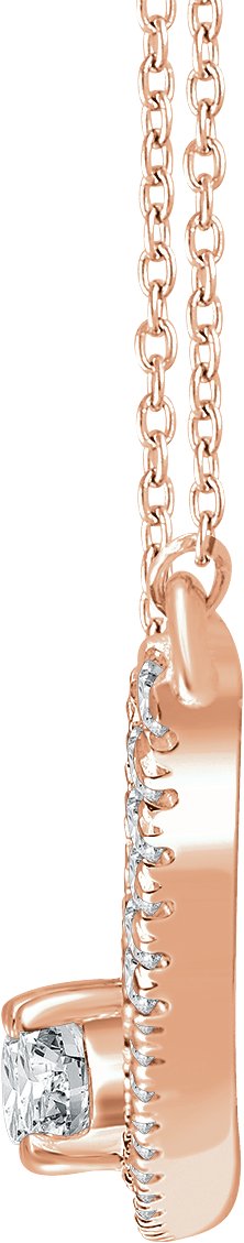 14K Gold Round Natural Diamond Two-Stone Bar Necklace - Rose Gold - view 2