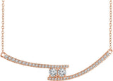 14K Gold Round Natural Diamond Two-Stone Bar Necklace - Rose Gold