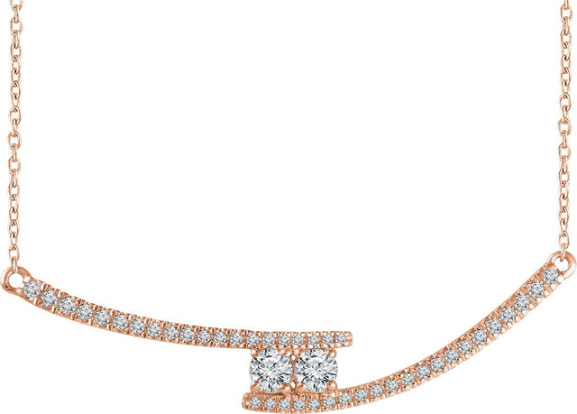 14K Gold Round Natural Diamond Two-Stone Bar Necklace - Rose Gold