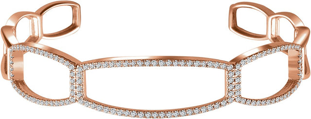 14K Gold Round Natural Diamond Cuff Bracelet - Rose Gold