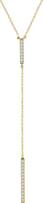 14K Gold Round Natural Diamond Bar Y Necklace - Yellow Gold