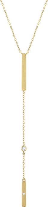 14K Gold Round Natural Diamond Bar Y Necklace II - Yellow Gold
