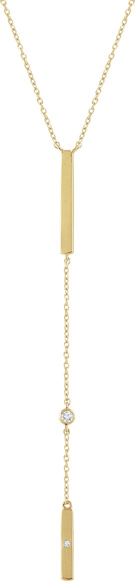 14K Gold Round Natural Diamond Bar Y Necklace II - Yellow Gold