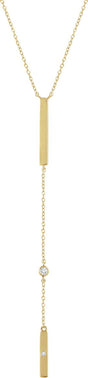 14K Gold Round Natural Diamond Bar Y Necklace II - Yellow Gold