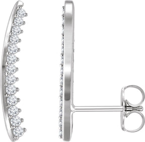 14K Gold Round Natural Diamond Ear Climbers II - White Gold