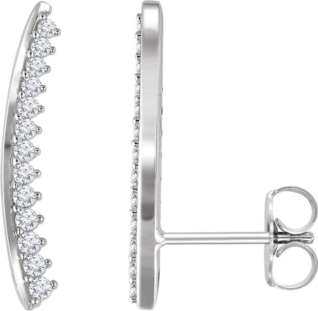 14K Gold Round Natural Diamond Ear Climbers II - White Gold