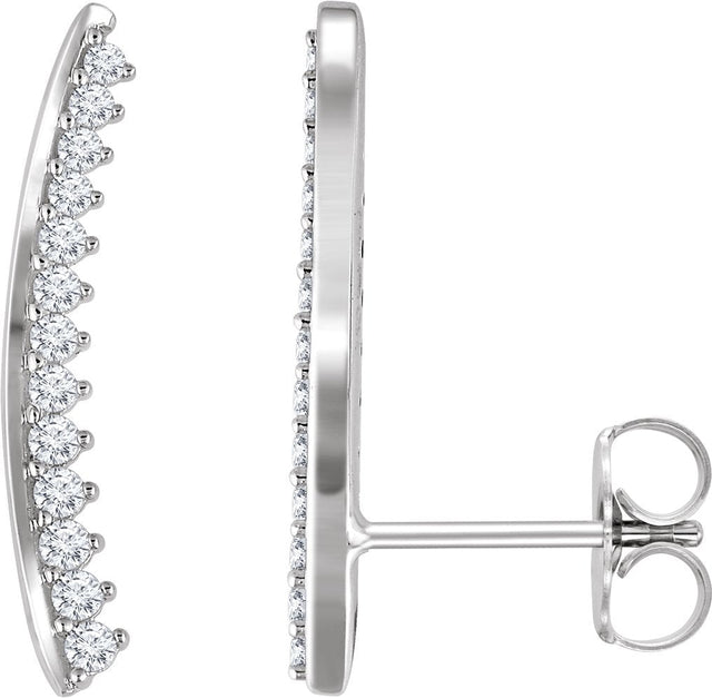 14K Gold Round Natural Diamond Ear Climbers II - White Gold