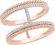 14K Gold Round Natural Diamond Negative Space Ring V - Rose Gold