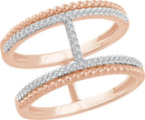 14K Gold Round Natural Diamond Negative Space Ring V - Rose Gold