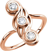 14K Gold Round Natural Diamond Three-Stone Bezel-Set Ring – 3.4mm Stones - Rose Gold