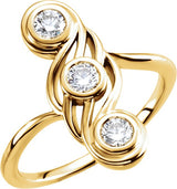 14K Gold Round Natural Diamond Three-Stone Bezel-Set Ring – 3.4mm Stones - Yellow Gold