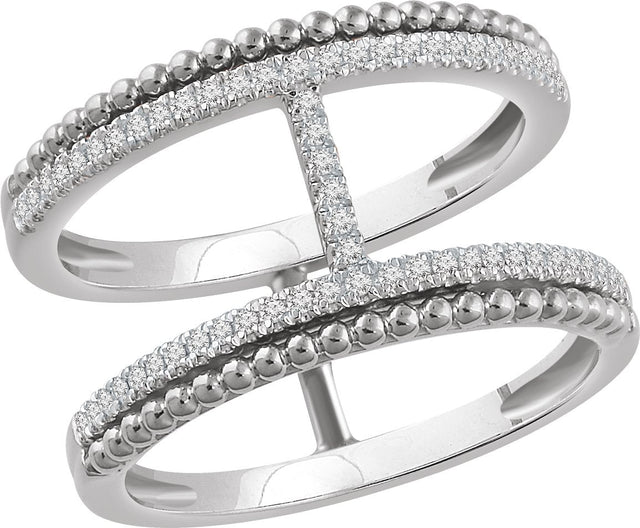 14K Gold Round Natural Diamond Negative Space Ring V - White Gold
