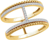 14K Gold Round Natural Diamond Negative Space Ring V - Yellow Gold