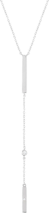14K Gold Round Natural Diamond Bar Y Necklace II - White Gold