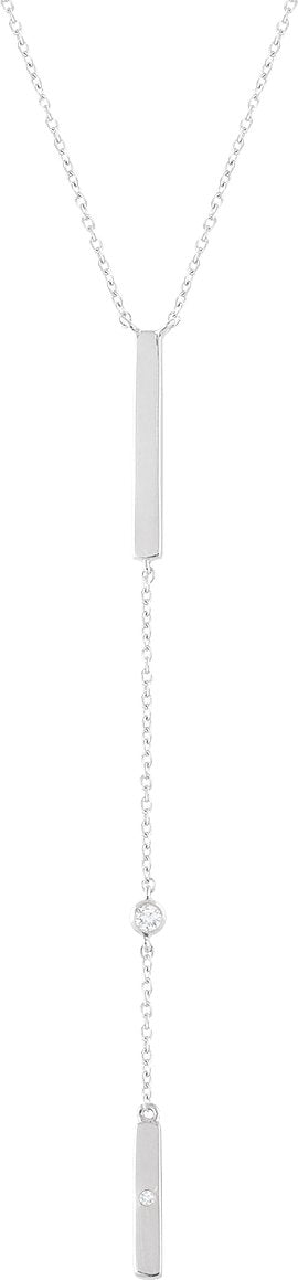 14K Gold Round Natural Diamond Bar Y Necklace II - White Gold