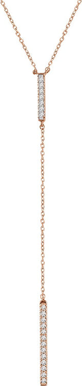 14K Gold Round Natural Diamond Bar Y Necklace - Rose Gold
