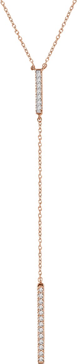 14K Gold Round Natural Diamond Bar Y Necklace - Rose Gold
