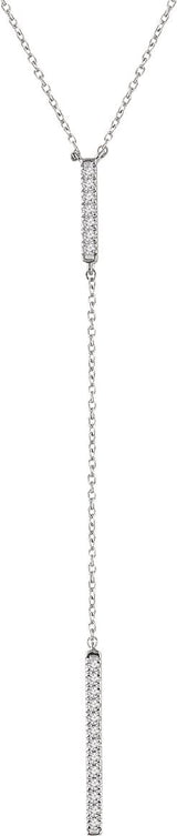 14K Gold Round Natural Diamond Bar Y Necklace - White Gold