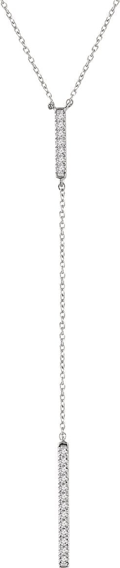 14K Gold Round Natural Diamond Bar Y Necklace - White Gold