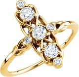 14K Gold Round Natural Diamond Three-Stone Ring – 3.4mm Stones - Yellow Gold