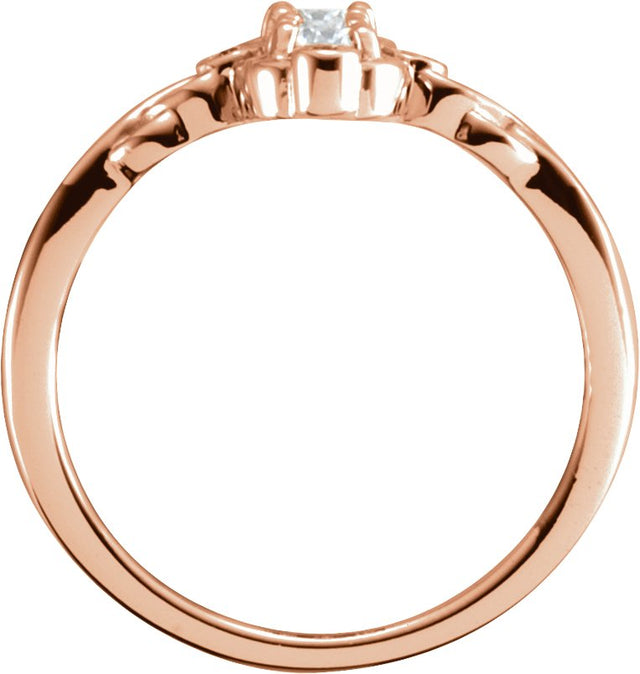 14K Gold Round Natural Diamond Three-Stone Ring – 3.4mm Stones - Rose Gold - view 2