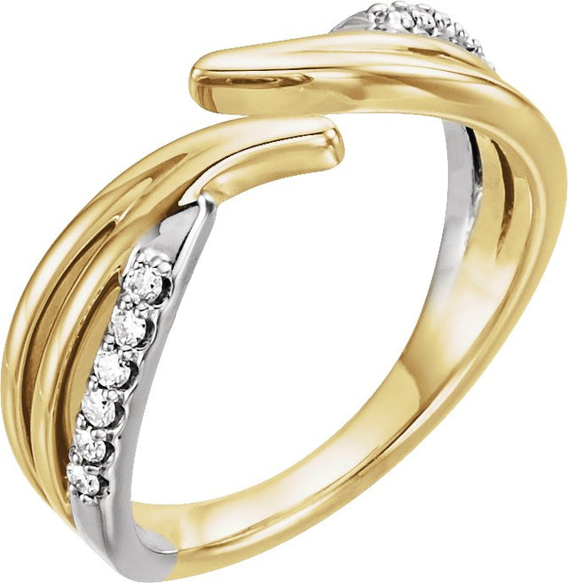 14K Gold Round Natural Diamond Bypass Ring – 1.4mm Stones - Two-Tone