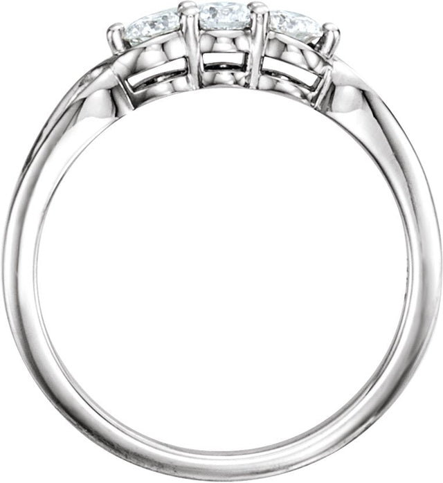 14K Gold Round Natural Diamond Three-Stone Ring – 2.8-4.4mm Stones - White Gold - view 2