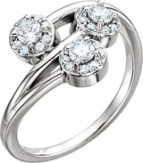 14K Gold Round Natural Diamond Halo-Style Three-Stone Ring - White Gold
