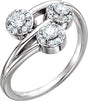 14K Gold Round Natural Diamond Halo-Style Three-Stone Ring - White Gold