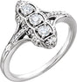 14K Gold Round Natural Diamond Vintage-Inspired Three-Stone Ring - White Gold