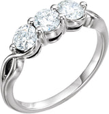 14K Gold Round Natural Diamond Three-Stone Ring – 2.8-4.4mm Stones - White Gold