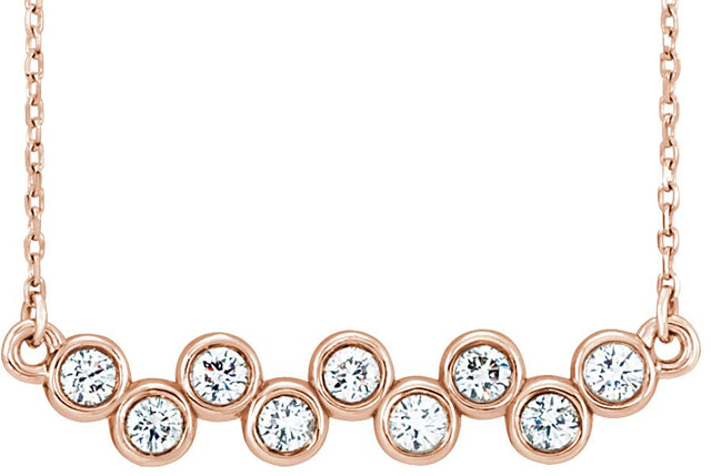 14K Gold Round Natural Diamond Bezel-Set Bar Necklace - Rose Gold