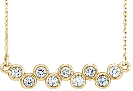 14K Gold Round Natural Diamond Bezel-Set Bar Necklace - Yellow Gold