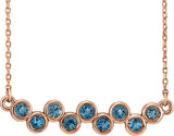 14K Gold Round Natural Aquamarine Bezel-Set Bar Necklace - Rose Gold