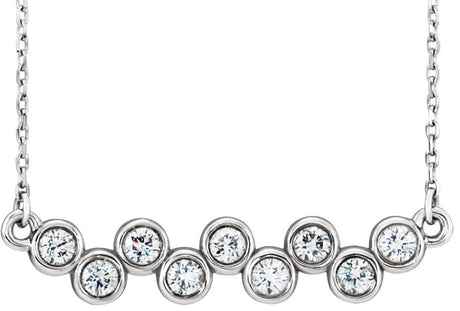 14K Gold Round Natural Diamond Bezel-Set Bar Necklace - White Gold