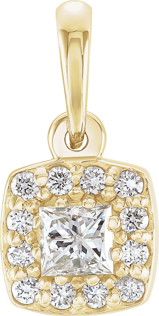 14K Gold Square Natural Diamond Halo-Style Pendant - Yellow Gold