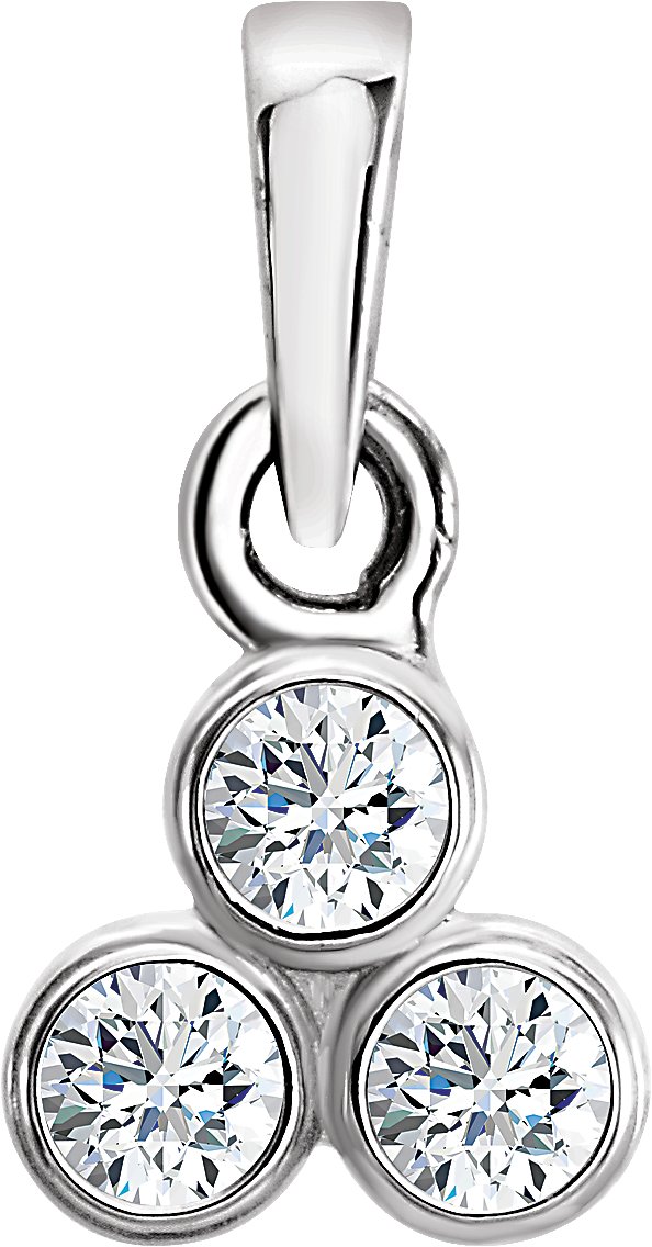 14K Gold Round Natural Diamond Three-Stone Pendant – up to 1/10 CTW - White Gold