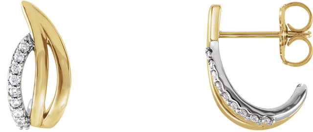 14K Gold Round Natural Diamond Freeform J-Hoop Earrings - Two-Tone