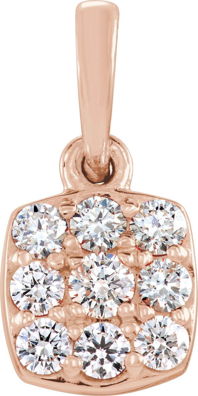 14K Gold Round Natural Diamond Cluster Pendant - Rose Gold