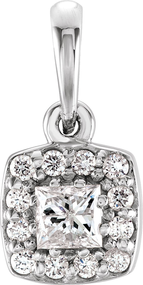 Platinum Square Natural Diamond Halo-Style Pendant