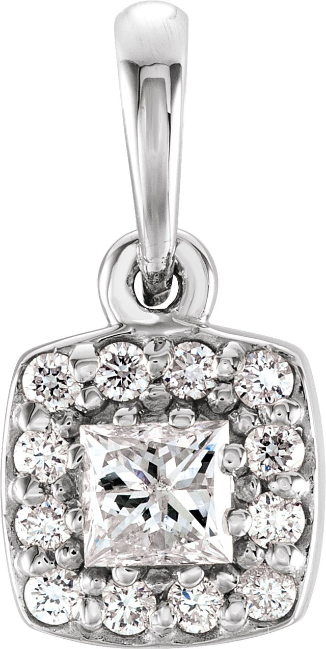 Platinum Square Natural Diamond Halo-Style Pendant
