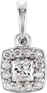 14K Gold Square Natural Diamond Halo-Style Pendant - White Gold
