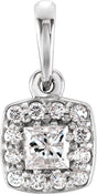 14K Gold Square Natural Diamond Halo-Style Pendant - White Gold