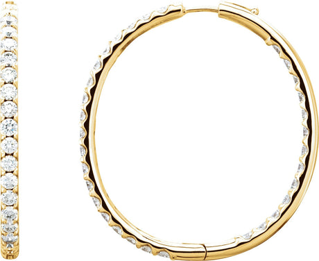 14K Gold Round Natural Diamond Inside-Outside Hoop Earrings – 2.4-2.8mm Stones - Yellow Gold